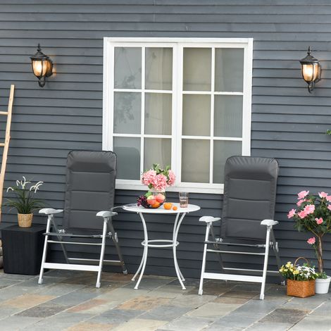 Set aus 2 klappbaren Gartenstühlen, Outdoor-Sessel mit hoher, mehrfach verstellbarer Rückenlehne
