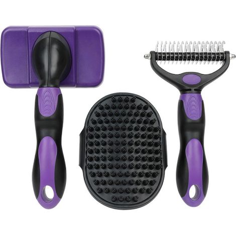【BQ】Kit de toilettage pour chien 3 pièces : brosse anti-mue, brosse carde, brosse de bain et peigne pour accessoires pour animaux (1/5)