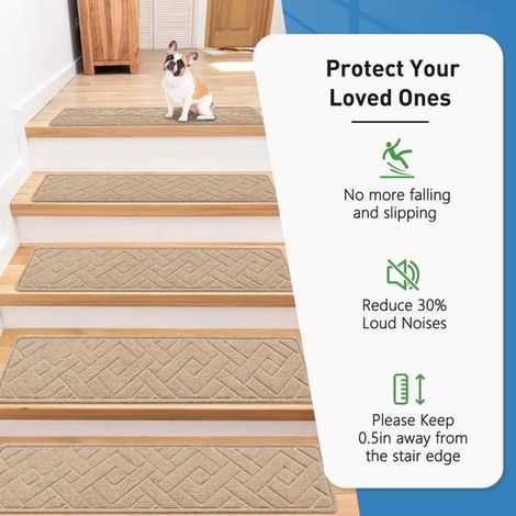 Rutschfeste Treppenstufenmatten für Holztreppen 15-teiliges Set 20 cm 76 cm Teppichstufen für Innentreppen ausgestattet mit wiederverwendbaren (1/4)