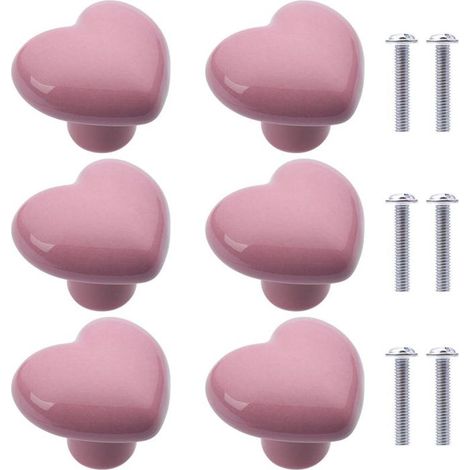 6 poignées en forme de cœur rose (4 cm) pour tiroirs, armoires et meubles - Accessoires matériels, mobilier robuste et élégant (1/4)
