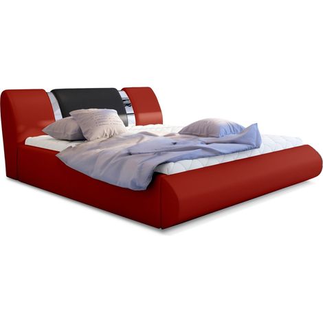 Lit coffre 140x200 simili rouge-noir et métal chromé Flavien (1/4)