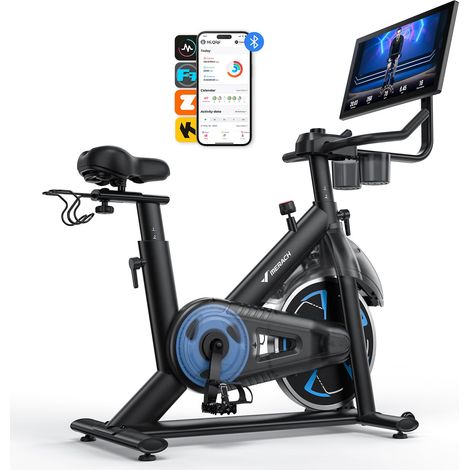 Vélo d'appartement magnétique, écran HD 21.5” HD, application exclusive avec cours, capacité 150 kg, selle/guidon réglables, Merach