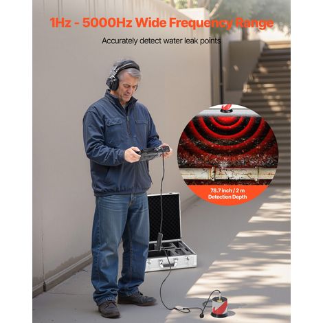 Détecteur de Fuite d'Eau Canalisations Souterraines Profondeur 2 m, 1-5000 Hz, Écran Tactile LCD, avec Capteur Sensible, 3 Sondes d… (1/5)