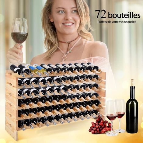 Costway – Casier à bouteilles en bois pour 72 bouteilles – 6 étagères modulables – Dimensions 119 x 29 x 71,5 cm – Construction en pin massif