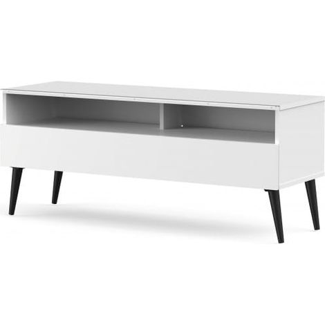 Meuble TV 1 porte 2 niches bois blanc Nacka 120 cm (1/5)