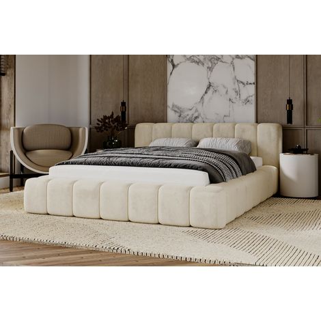 Lit double 160x200 Bolonia avec rangement, cadre en métal - lit coffre, tissu velours Beige (Magic Velvet 2201) (1/5)