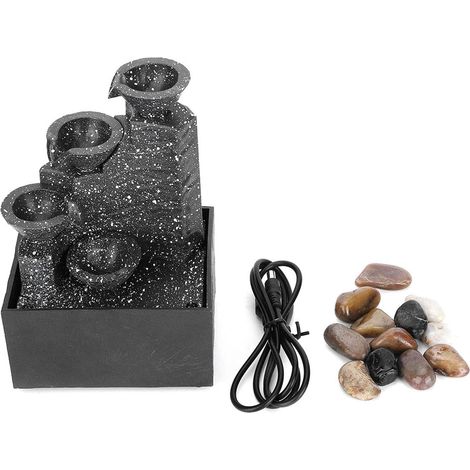 Fontaine à Eau de Table avec Lumières LED, Mini Fontaine D'intérieur avec Cordon d'alimentation USB et Pierres Irrégulières, pour la Décoration de la Maison, du Bureau (1/5)