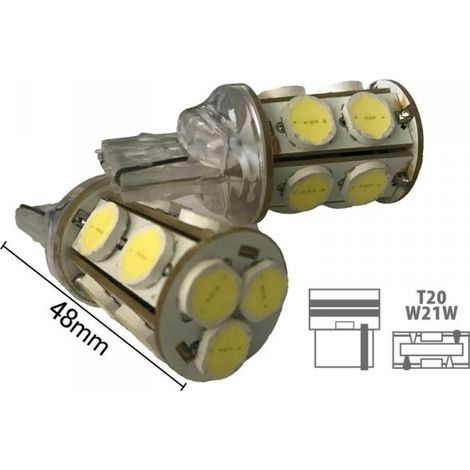 Coppia lampade LED T20 7440 W21W bianco freddo 6000K 12V 6W, 13 SMD 9080