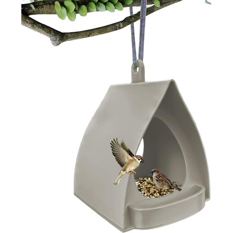 Comedero para pájaros de diseño abierto Estación de alimentación para pájaros Comedero colgante con forma de cabaña con techo Comederos decorativos para exteriores para pájaros silvestres y ardilla (1/5)