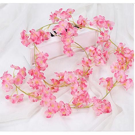 Support à fleurs artificielles en osier, 1,8 mètre de long, 135 branches de fleurs, aspect naturel, décoratif, en soie et plastique, à suspendre, rose vif (1/5)