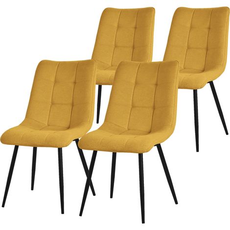 ML-Design Esszimmerstühle 4er Set Senfgelb, Wohnzimmerstühle mit Stoffbezug, schwarze Metallbeinen, Küchenstühle mit Rückenlehne, Polsterstühle für Esszimmer Wohnzimmer Küche Büro, Gepolsterte Sessel (1/5)