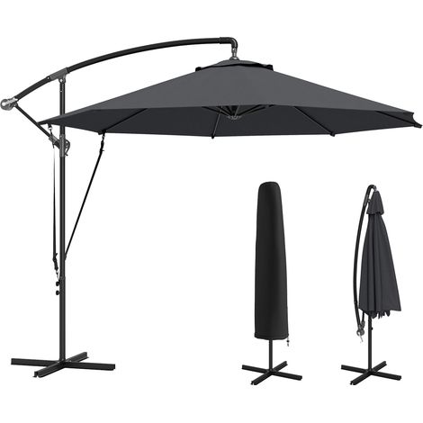 Parasol de jardin rond, inclinable et pivotant, à manivelle, protection UPF 50+, Ø 3 m, gris foncé (1/5)