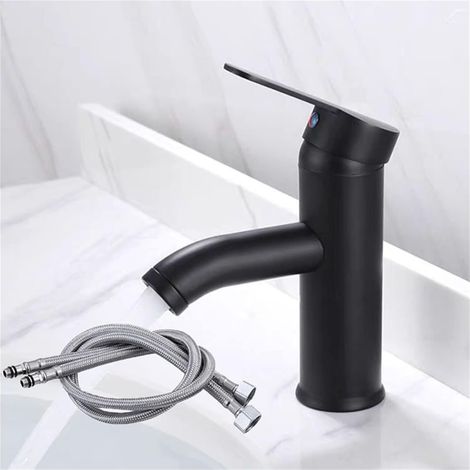 Miscelatore per lavabo, rubinetto per bagno, miscelatore da tavolo per acqua calda e fredda, nero opaco - 17 cm (1/5)