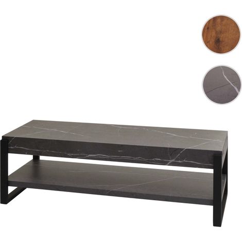 Rack TV HWC-L53 - Table TV Lowboard Table TV - métal 42x120x44cm - aspect marbre gris (1/5)