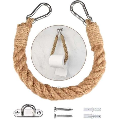 Porte-serviettes en corde de chanvre Ulisem, porte-papier toilette en corde, style rétro, porte-rouleau de papier toilette vintage avec vis, accessoires rétro, décoration de salle de bain et de cuisin