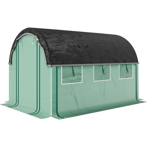Serre tunnel de 3 x 2 x 2 m avec filet de protection solaire, parois latérales enroulables, bâche en plastique, structure en acier, verte (1/5)