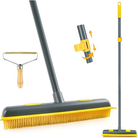 Balai en Caoutchouc de Silicone avec Raclette et Rasoir Anti Bouloche Manuel, Silicone Broom Manche Long 134 cm pour Nettoyer Tapis Fenêtres Carrelage (1/5)