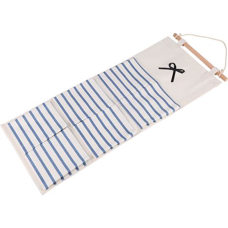 Sac de rangement mural/porte/placard à 6 poches et plusieurs niveaux avec corde, organisateur d'étagère décoratif bleu (1/5)
