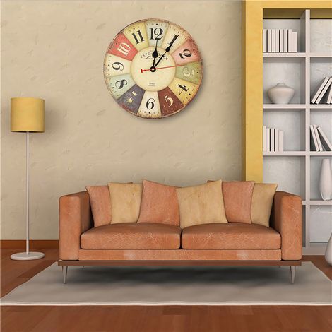 Horloge murale 30 cm rétro colorée, silencieuse, sans tic-tac, quartz décoratif pour maison (1) (1/5)