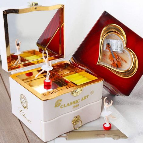 Boîte À Bijoux Musicale - Carrousel Rotatif Avec Ballerine - Tiroir Coulissant Pour Rangement - Cadeau Saint-Valentin Anniversaire Noël - 1 Pièce (1/5)