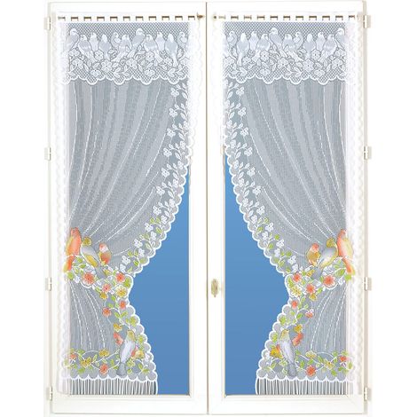 Paire de rideaux "Bonne-Femme" dentelle et franges Vert 60x120 cm (1/2)