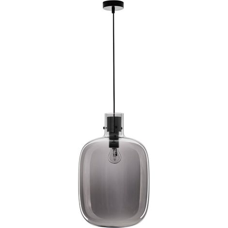 Merano Josef 30cm Globe Suspension Plafonnier Verre Fumé Cordon Noir Base Métal Noir LED E27