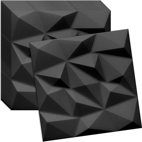Verdico 3D Wandpaneele Schwarz – Deckenpaneele 50x50 cm – Set 12 Stück (3 m²) – Wandverkleidung innen zum Kleben – leichtes Styropor