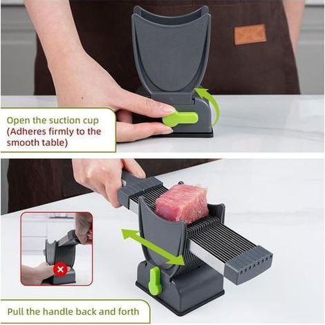 ACKERMAN– Trancheuse manuelle en acier inoxydable – Épaisseur réglable 2 ou 4 mm – 17 lames pour viande fraîche – Conception compacte murale
