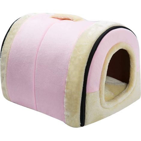 Cat Bed for Dogs, Foldable 2 in 1 Soft and Warm Pet Kennel, Crystal Velvet Beds Indoor Outdoor, Pink (1/4)