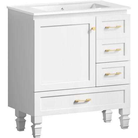 Meuble de salle de bain blanc 75 cm avec 1 porte à fermeture douce et 3 tiroirs (1/5)