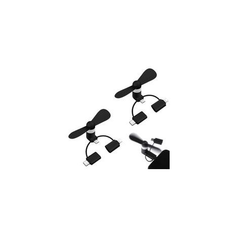 2 Pièces (Noir) Mini Ventilador para Téléphone, Ventilateur pour Téléphone Portable, 3 en 1 Ventilateur Silencieux, Ventilador Portable Mini USB (1/5)