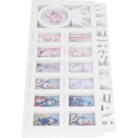 Cadre photo bébé 12 mois, kit souvenir croissance nouveau-né, ensemble blanc 12 pièces pour calendrier mensuel (1/5)