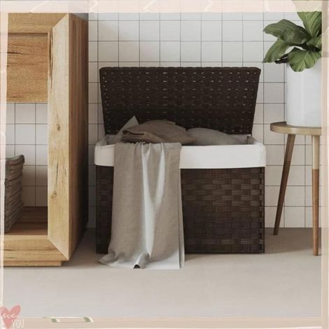 372050 Panier à linge avec couvercle marron foncé résine tressée (1/5)