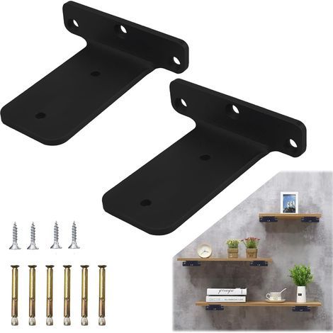 Equerre Etagere Murale 10 cm, 2 Pièces Equerre Charge Lourde Support Etagere Invisible Équerre Industrielle avec Vis Equerre Etagere Murale Métal pour étagère Déco Salon Chambre, Noir (1/5)