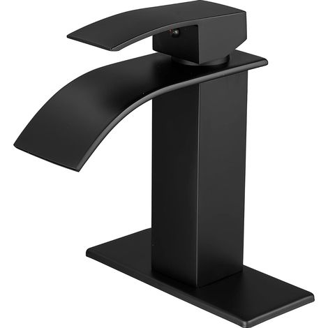 Robinet de salle de bain noir mat à levier unique pour 1 ou 3 trous avec plaque de recouvrement, robinet en acier inoxydable pour lavabo, camping-car, ferme, salle de bain utilitaire, rénovation. (1/5)