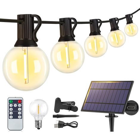 Ortviai Guirlande Lumineuse Solaire 18M - Grand Format 30 Ampoules LED G40 Anti-Choc, Étanche IP65 Guirlande Solaire Extérieur avec Télécommande Haute Portée pour Clôture, Patio