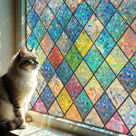 Fensterfolie mit Regenbogeneffekt, Blumenmuster, 44,3 x 200 cm, elektrostatische Anti-Ultraviolett-Dekoration, Anti-Peep-Fensterfolie, geeignet für Büro und Wohnzimmer