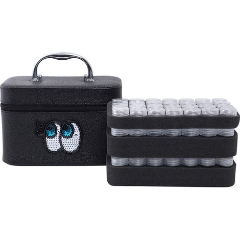 Diamant Boite De Rangement En Plastique Avec 84 Bouteilles Transparentes Cartoon Motif Grande Capacite Portble Organisateur Boite Carry Case Avec Fermeture Eclair, Noir (1/4)