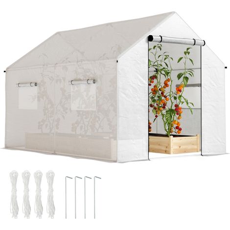Serre de jardin tunnel blanc 2x3m 6m² acier galvanisé PE haute densité porte 4 fenêtres