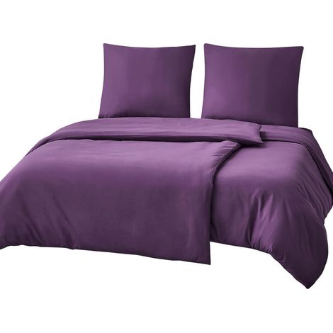 Parure de lit 4 pièces 135x200cm violet, 2 housses de couette + 2 taies d'oreiller, microfibre douce, certifié Oeko-Tex (1/5)