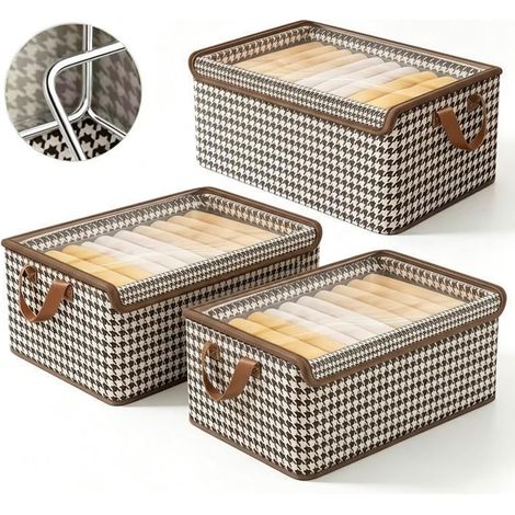 Boîte de Rangement Pliable Cadre Acier - Solide & Imperméable à l'Humidité (Lot 3, 47x28x20cm) Non-Tissé Vêtements (1/5)