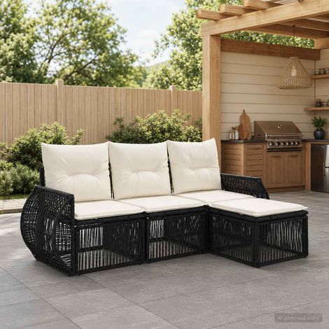 vidaXL Set Divano da Giardino 4 pz Nero e Bianco Crema polyrattan (1/5)