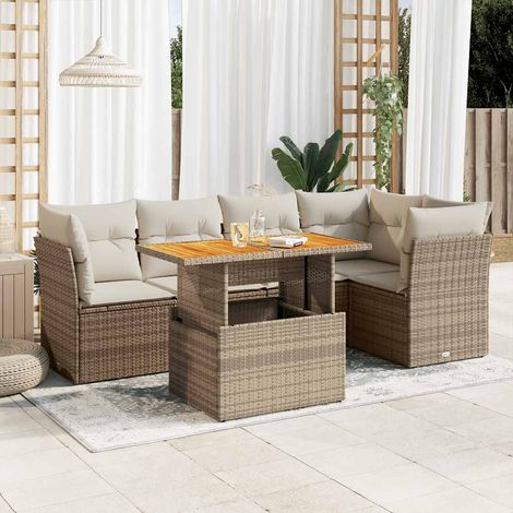vidaXL Juego de sofás jardín con cojines 6 pzas ratán sintético beige (1/5)