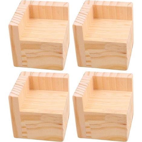 Rehausseurs de pieds de meubles - Marron clair - En bois - Rehausseurs de pieds de lit - Accessoires de mobilier - Lot de 4 - Forme en L - Diamètre de 6 cm (1/5)