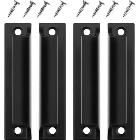 Poignée de porte, lot de 4 avec vis, poignée de porte de balcon, convient pour commode, noir (1/5)