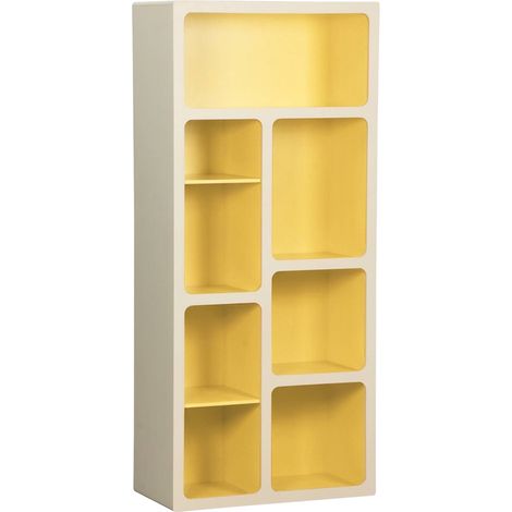 Organic bookshelf with wood decor 8 compartments yellow - Agatha