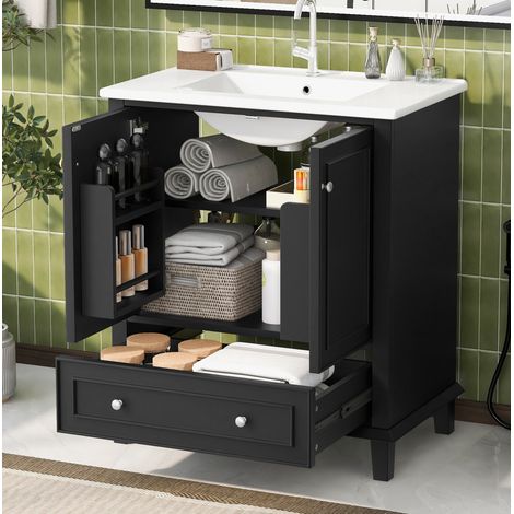 Mobile da bagno con lavabo in ceramica 76 x 46 x 87 cm nero in MDF DESVIAE (1/5)