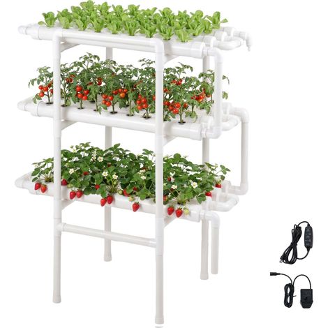 Mophorn Hydroponisches Pflanzensystem mit 3 Ebenen, 108 Pflanzlöchern, UPVC-Rohrsystem und Zeitschaltuhr für Bewässerung, lichtundurchlässige Rohre, ideal für den Anbau von Gemüse, Obst und Kräutern