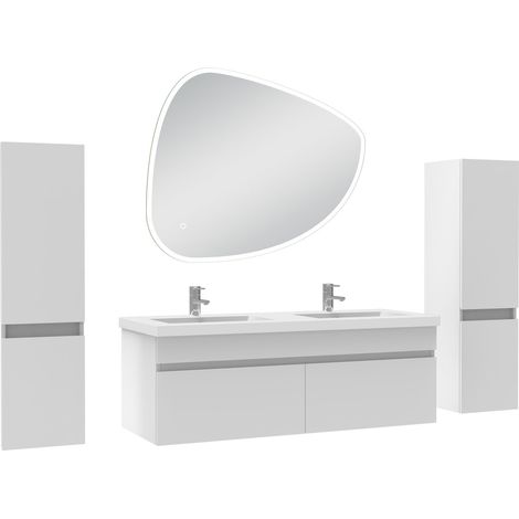 Océan meubles double vasque 120cm colonnex2 + vasque + miroir 3 couleurs lumineux Blanc (1/5)