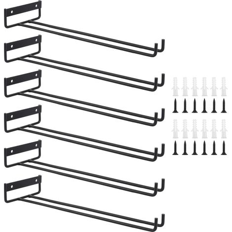 6 Pièces Support Verre a Pied Suspendu, 30cm Porte Verres Suspendu avec Vis, Rangement Verre Noir en Métal pour Restaurant, Café, Bar, Cuisine (1/5)